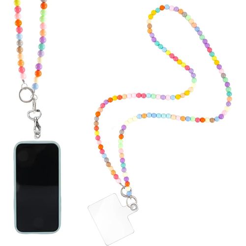 Kal-Cordon Telephone Portable, Universelles Chaine Telephone Portable, Bijoux De Telephone Porte Badge Tour De Cou, Perles Multicolores Morandi Chaine De Telephone Avec 2 Patchs(Longueur 120cm)
