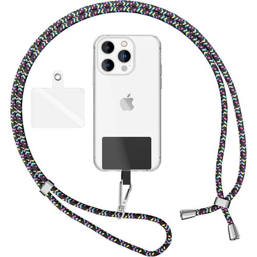 KAL-Lanière Universelle Coloré Pour Telephone Portable, Cordon Tour De Cou Pour Smartphone, Porte Clef Chaine Réglable Avec Crochet Métallique E Carte, Sangle Pour Épaule, Couleur:Noir Coloré