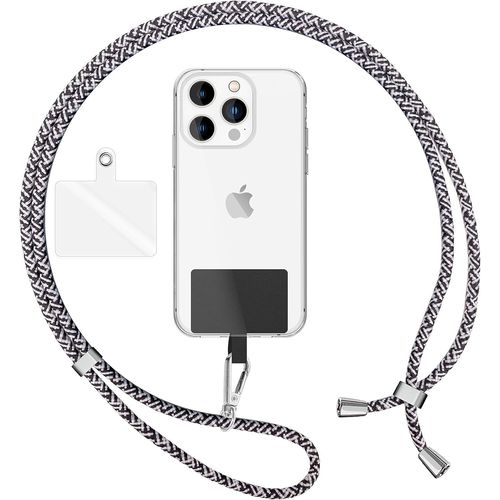 KAL-Lanière Universelle Coloré Pour Telephone Portable, Cordon Tour De Cou Pour Smartphone, Porte Clef Chaine Réglable Avec Crochet Métallique E Carte, Sangle Pour Épaule, Couleur:Noir Blanc Orca