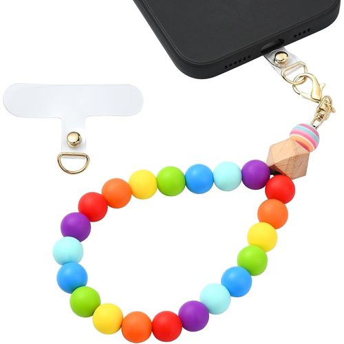 Kal-Dragonne De Téléphone En Silicone Perlée, Cordon De Téléphone Portable Avec Languette D'attache, Bracelet Élastique Mains Libres Pour Femme, Couleurs Mélangées 7