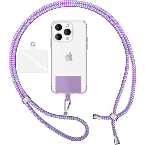 KAL-Lanière Universelle Coloré Pour Telephone Portable, Cordon Tour De Cou Pour Smartphone, Porte Clef Chaine Réglable Avec Crochet Métallique E Carte, Sangle Pour Épaule, Couleur:Violet Multicolore