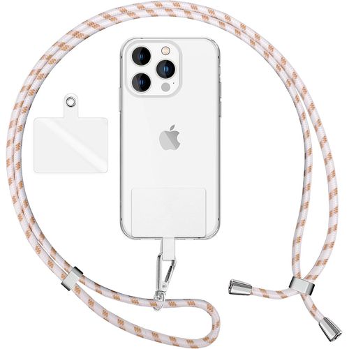 KAL-Lanière Universelle Coloré Pour Telephone Portable, Cordon Tour De Cou Pour Smartphone, Porte Clef Chaine Réglable Avec Crochet Métallique E Carte, Sangle Pour Épaule, Couleur:Blanc Orange