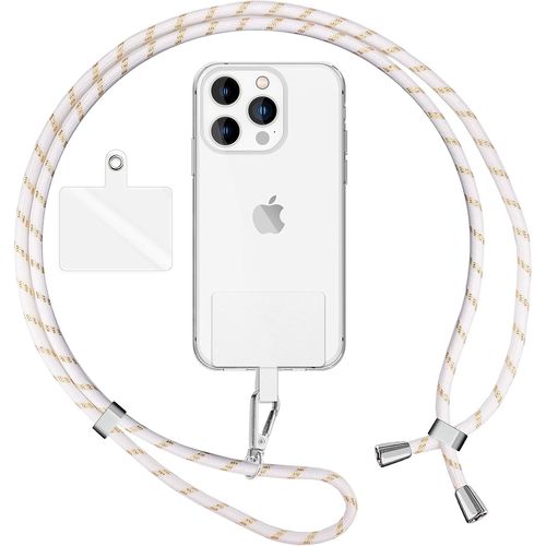 KAL-Lanière Universelle Coloré Pour Telephone Portable, Cordon Tour De Cou Pour Smartphone, Porte Clef Chaine Réglable Avec Crochet Métallique E Carte, Sangle Pour Épaule, Couleur:Blanc Or
