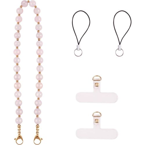 Kal-Bracelets De Poignet En Pierres Précieuses Pour Téléphone Avec Breloques En Perles Faites À La Main, Cordon Anti-Perte Pour Suspendre Un Téléphone Portable (Quartz Rose)