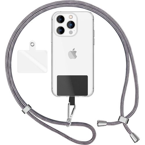 KAL-Lanière Universelle Coloré Pour Telephone Portable, Cordon Tour De Cou Pour Smartphone, Porte Clef Chaine Réglable Avec Crochet Métallique E Carte, Sangle Pour Épaule, Couleur:Noir Blanc Cruella