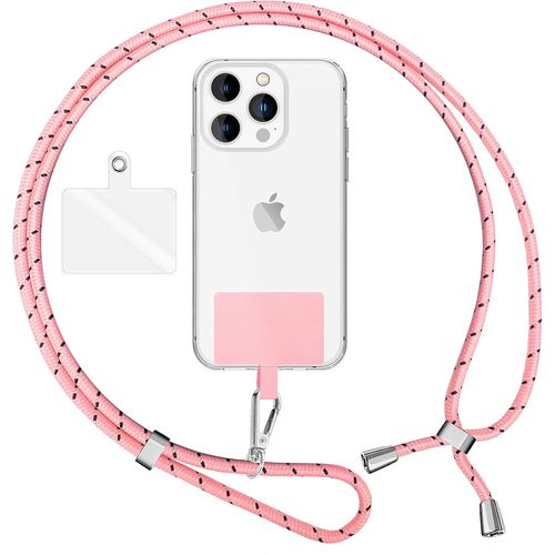 KAL-Lanière Universelle Coloré Pour Telephone Portable, Cordon Tour De Cou Pour Smartphone, Porte Clef Chaine Réglable Avec Crochet Métallique E Carte, Sangle Pour Épaule, Couleur:Rose Noir