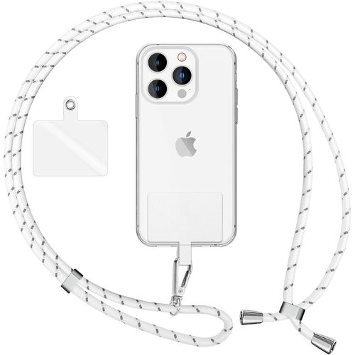 KAL-Lanière Universelle Coloré Pour Telephone Portable, Cordon Tour De Cou Pour Smartphone, Porte Clef Chaine Réglable Avec Crochet Métallique E Carte, Sangle Pour Épaule, Couleur:Blanc Gris