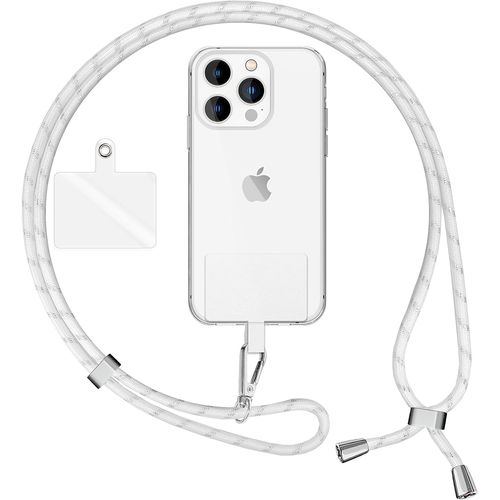 KAL-Lanière Universelle Coloré Pour Telephone Portable, Cordon Tour De Cou Pour Smartphone, Porte Clef Chaine Réglable Avec Crochet Métallique E Carte, Sangle Pour Épaule, Couleur:Blanc Argent