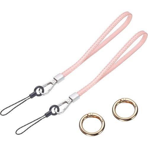 KAL-Lot De 2 Sangles De Poignet En Cuir Lisse Pour Empêcher Les Chutes -Pour Embrayage, Téléphone Portable, Porte-Clés, Portefeuille, Sac À Main (Rose)