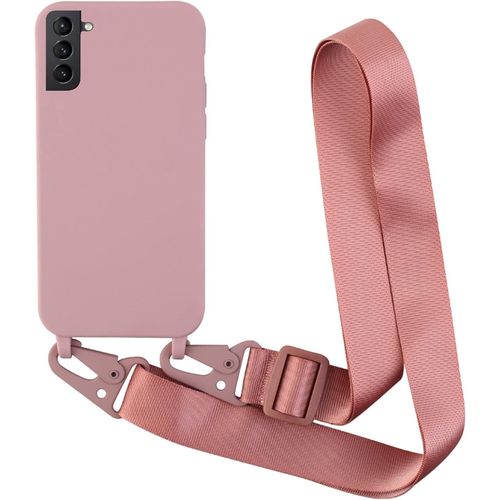 Kal-Coque Avec Collier Compatible Avec Samsung Galaxy S21,Tour De Cou Lanière En Corde Pendentif Housse Silicone Souple Case,Rose Gold