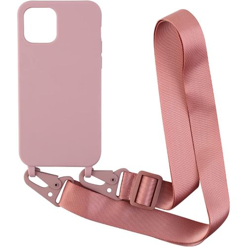 Kal-Coque Avec Collier Compatible Avec Iphone 12 Mini 5.4,Tour De Cou Lanière En Corde Pendentif Housse Silicone Souple Case,Rose Gold