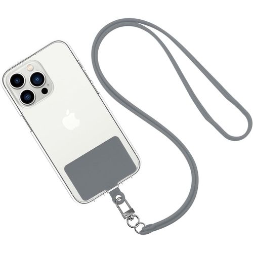 KAL-Tour De Cou Téléphone Universelle, Cordon Telephone Portable Silicone Collier, Avec Porte-Clés Et Patchs, Compatible Avec La Plupart Des Smartphones, Grisfoncé