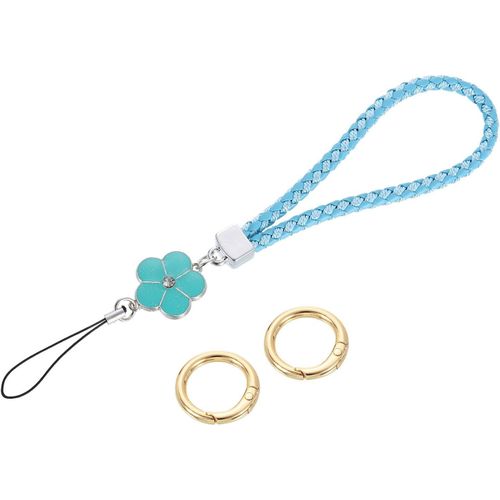 KAL-Dragonne De Poignet En Cuir De 11,9 Cm Avec Breloque En Forme De Fleur Pour Pochette, Téléphone Portable, Portefeuille, Accessoires De Sac À Main, Bleu, Bleu, 21.5Cm/8.5