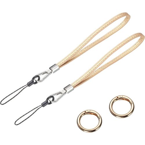 KAL-Lot De 2 Sangles De Poignet En Cuir Lisse Pour Empêcher Les Chutes -Pour Embrayage, Téléphone Portable, Porte-Clés, Portefeuille, Sac À Main (Ton Doré)