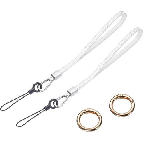 KAL-Lot De 2 Sangles De Poignet En Cuir Lisse Pour Empêcher Les Chutes -Pour Embrayage, Téléphone Portable, Porte-Clés, Portefeuille, Sac À Main (Blanc)