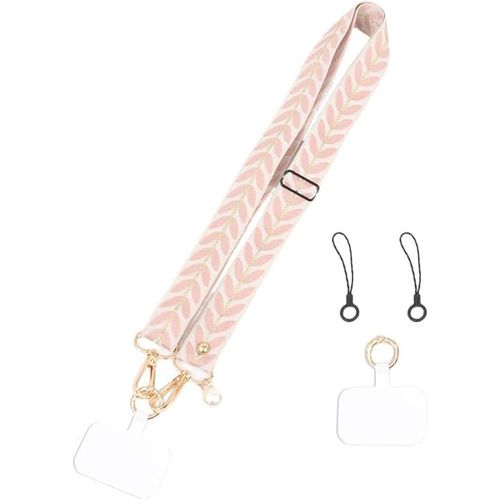 Kal-Sangle Téléphone Portable Réglable Anti-Perte Pour Femme Bandoulière Longue Large En Tissu Collier Décore Avec Patch Chaîne De Téléphone Universelle Suspension Sécurisée
