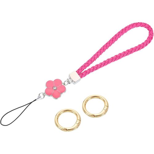 KAL-Dragonne De Poignet En Cuir De 11,9 Cm Avec Breloque En Forme De Fleur Pour Pochette, Téléphone Portable, Portefeuille, Accessoires De Sac À Main, Rose Rouge, Rose Rouge, 21.5Cm/8.5