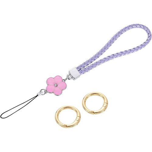 KAL-Dragonne De Poignet En Cuir De 11,9 Cm Avec Breloque En Forme De Fleur Pour Pochette, Téléphone Portable, Portefeuille, Accessoires De Sac À Main, Violet, Violet, 21.5Cm/8.5