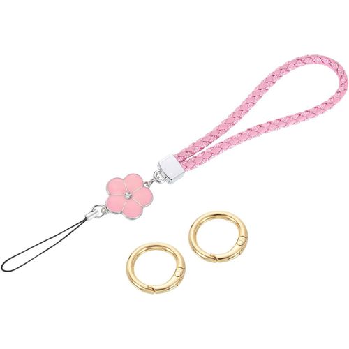 KAL-Dragonne De Dragonne, Porte-Clés En Cuir De 11,9 Cm Avec Breloque En Forme De Fleur Pour Pochette, Téléphone Portable, Portefeuille, Accessoires De Sac À Main, Rose, Rose, 21.5Cm/8.5
