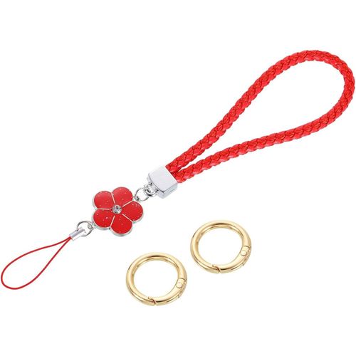 KAL-Dragonne De Poignet \U2013 Sangle Porte-Clés En Cuir De 11,9 Cm Avec Breloque En Forme De Fleur Pour Embrayage, Téléphone Portable, Portefeuille, Accessoires De Sac À Main, Rouge, Rouge