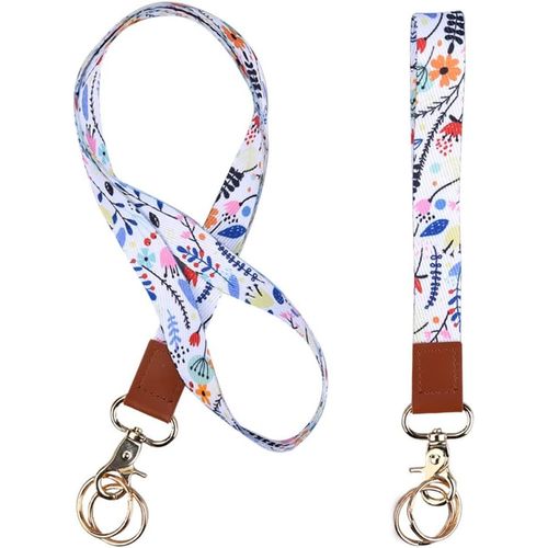 Kal-Lanyard Strap Neck,1 Pièces Cordon Tour De Cou Et 1 Pièces Lanière De Poignet Porte-Clés,Idéal Pour D'identification, Clés, Téléphone Portable (White)