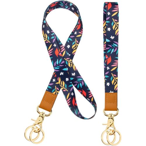 Kal-Lanyard Strap Neck,1 Pièces Cordon Tour De Cou Et 1 Pièces Lanière De Poignet Porte-Clés,Idéal Pour D'identification, Clés, Téléphone Portable (Chromatic)