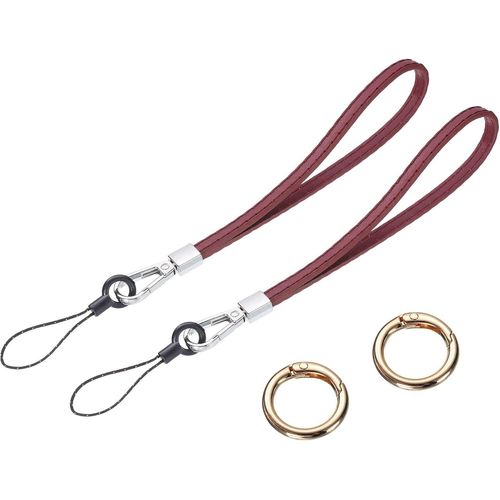 KAL-Lot De 2 Sangles De Poignet En Cuir Lisse Pour Empêcher Les Chutes -Pour Embrayage, Téléphone Portable, Porte-Clés, Portefeuille, Sac À Main (Bordeaux)