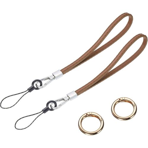 KAL-Lot De 2 Sangles De Poignet En Cuir Lisse Pour Empêcher Les Chutes -Pour Embrayage, Téléphone Portable, Porte-Clés, Portefeuille, Sac À Main (Marron Clair)