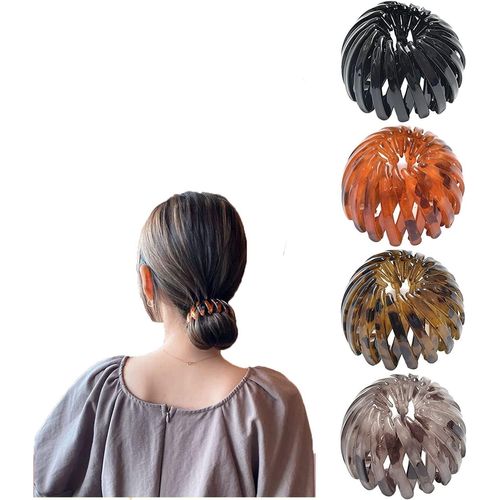 Kal-Lot De 4 Pinces À Cheveux Vintage -Nid D'oiseau -Serre-Tête -Barrette À Cheveux Extensible -Pour Filles Et Femmes (Noir Vif)