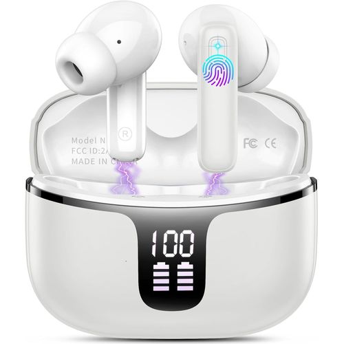 KAL-Casque Bluetooth 2025 Écouteurs Bluetooth 5.3 Stéréo Hifi Avec 4 Enc Mic, Casque Sans Fil In Ear 40H Casque Bluetooth Sport Led Usb-C Touch Control Ip7 Étanche Earbuds Pour Android Ios Gris