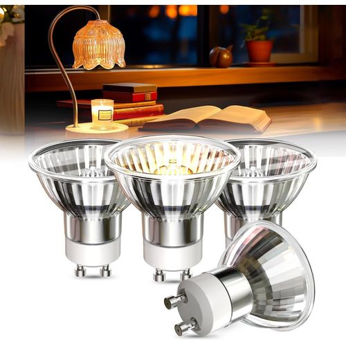 KAL-8W Gu10 Ampoules Halogènes, Mr16 Dimmable Ampoules Halogènes Réflecteur, Blanc Chaud 2800K Lampes À Réflecteur, Gu10 Ampoule Halogène Pour Lampes Encastrées, Ampoules Pour Rail 4 Pack