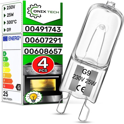 Kal-Pièces Ampoule Halogène Universel G9 Pour Four 25w 230v 300°¿ Avec Le Code Original 00491743 00607291 00608657 Pour Bosch Pour Balay Pour Constructa Pour Siemens -Garantie De 5 Ans