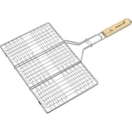 KAL-Grille Barbecue Pour Hamburger, Acier Chromé/Bouleau Fsc, 35 X 23 Cm, Argent