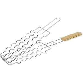 KAL-Grilles De Cuisson Barbecue Et Fumoir -Grille De Barbecue Double À Saucisse,Grille Barbecue Saucisse, Grille Bbq -Matière :Acier Chromé -Dimensions :29 X 9Cm -Saucisses