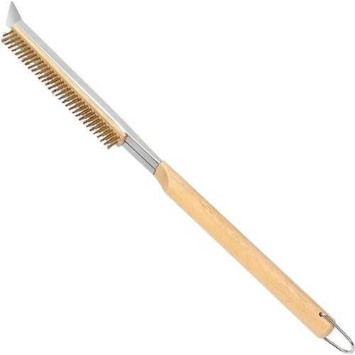 KAL-Brosse De Four À Pizza Avec Grattoir En Acier Inoxydable Et Poils En Laiton -Brosse De Nettoyage Pour Four À Pizza -Accessoire D'Extérieur Pour Fours Extérieurs, Fours Portables, Four À Pizza