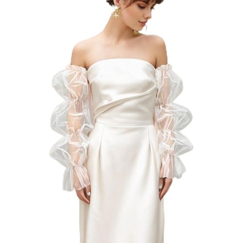 Kal-Manches Bouffantes Amovibles En Tulle Polyester Mariage Détachable Long Semi-Transparent Accessoires De Costume Accessoires Mariée Manches Amovibles Pour Robe De Mariée, Bal (Blanc 70 Cm)