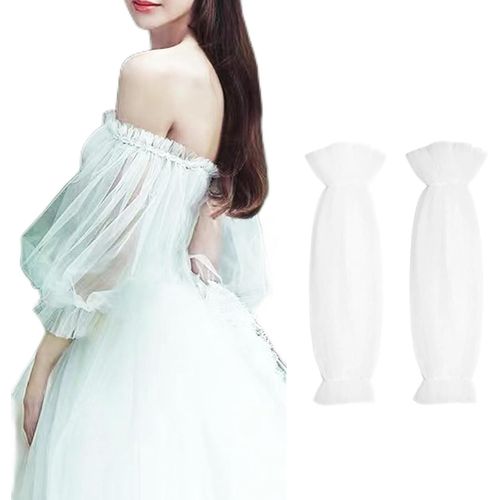 Kal-Manches Bouffantes Amovibles En Tulle Polyester Mariage Détachable Long Semi-Transparent Accessoires De Costume Accessoires Mariée Manches Amovibles Pour Robe De Mariée, Bal (Blanc 40 Cm)