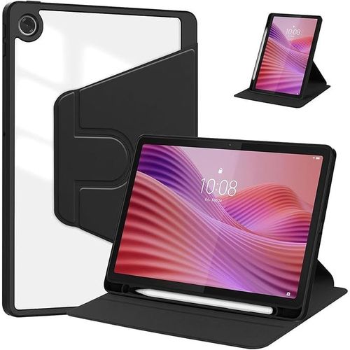 Kal-Coque Compatible Avec Samsung Galaxy Tab A8, Etui Housse Pivotante À 360 Degrés Avec Support/Fente Pour Stylo Pliable, Cuir Pu + Housse Acrylique Claire, Noir