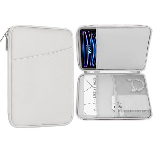 KAL-Tablette De 9-11 Pouces De Protection,Compatible Avec 11"" Ipad Air M3,Ipad A16 2025,Pro 11 M4, Ipad 10/9/8/7Th, Galaxy Tab S9/S8/A8/A7, Sacoche De Protection Avec Pochette, Gris + Blanc