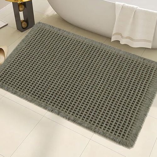 Kal-Tapis De Bain Gaufré Vert Super Absorbant, Antidérapant, Lavable En Machine, Tapis De Bain Avec Envers En Caoutchouc Pour Salon, Salle De Bain, 46 X 77 Cm