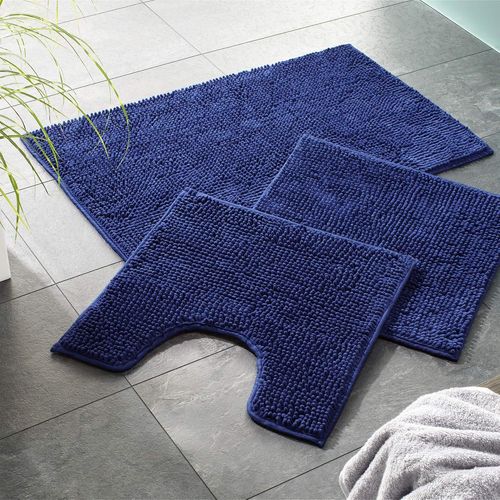 KAL-Tapis De Bain 50X80 Cm - Bleu Foncé - Antidérapant, Absorbant Et Doux - Sets Modulables Tapis Salle De Bain