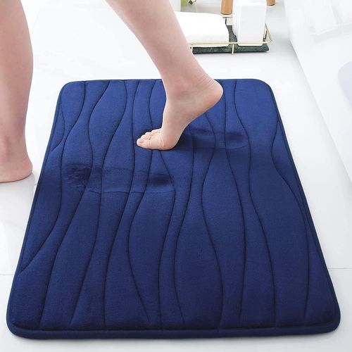 KAL-Tapis De Bain En Mousse À Mémoire De Forme - Doux - Antidérapant - Absorbant - Lavable - Bleu Marine - 40 X 60 Cm