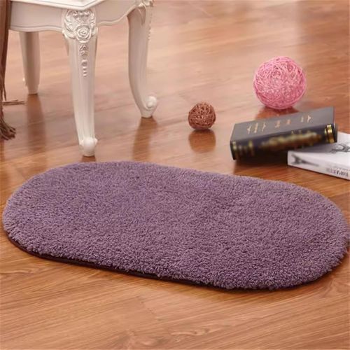 KAL-Tapis De Bain Ovale À Poils Longs En Microfibre, Doux Tapis De Salle De Bain Absorbant Antidérapant Gris Violet 50X80Cm