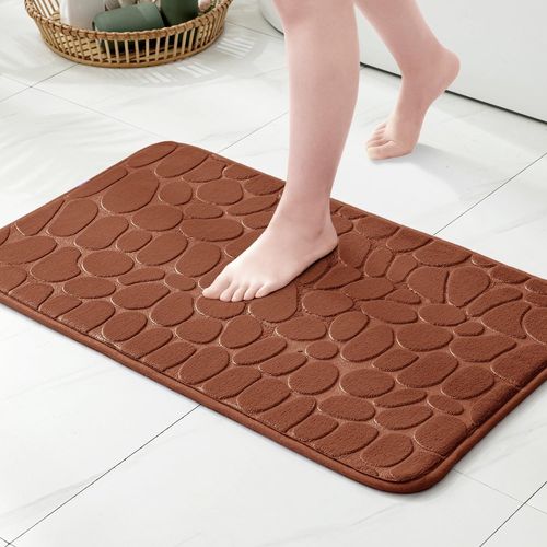 KAL-Tapis De Bain Style Galets Antidérapant En Mousse À Mémoire \U2013 Ultra Doux, Absorbant, Séchage Rapide, Lavable En Machine, Tapis De Salle De Bain Pour Douche, Baignoire \U2013 40X60 Cm Bleu Sa