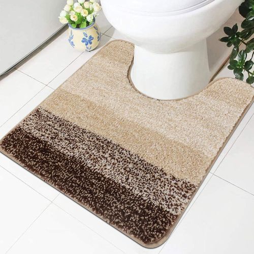 KAL-Tapis De Toilette Antidérapant Super Absorbant En Forme De U - Lavable - Beige 50 X 50 Cm