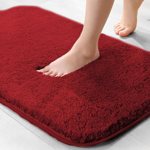 KAL-Tapis De Bain En Microfibre, Super Épais, Super Absorbant, 40 X 60 Cm, Rouge