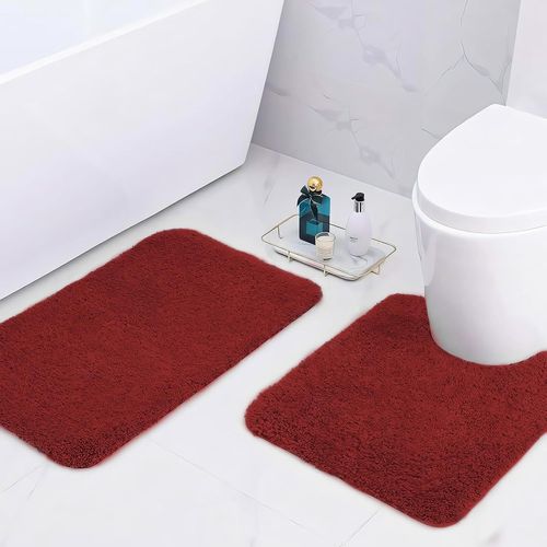KAL-Tapis De Bain En Microfibre Super Épais De 2 Cm, Super Absorbant, 50 X 80 Cm Et 50 X 50 Cm, En Forme De U, Rouge