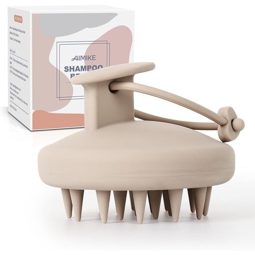 Kal-Brosse Massage Cuir Chevelu [Humide & Sec], Brosse Shampoing Cheveux 100% Silicone Et Masseur Tete, Scalp Massager Pour Nettoyage Et Exfoliation,Brosse Cuir Chevelu Pour Pousse Cheveux(Cachi)
