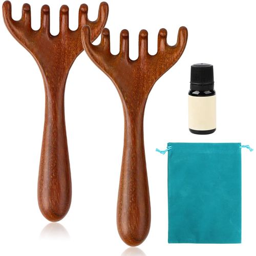 Kal-Appareil De Massage De La Tête, Peigne De Massage À Six Griffes, Peigne De Massage Naturel Fait À La Main Pour Soulager La Fatigue, Le Corps, Huiles Essentielles Et Carte De Points D'acupuncture