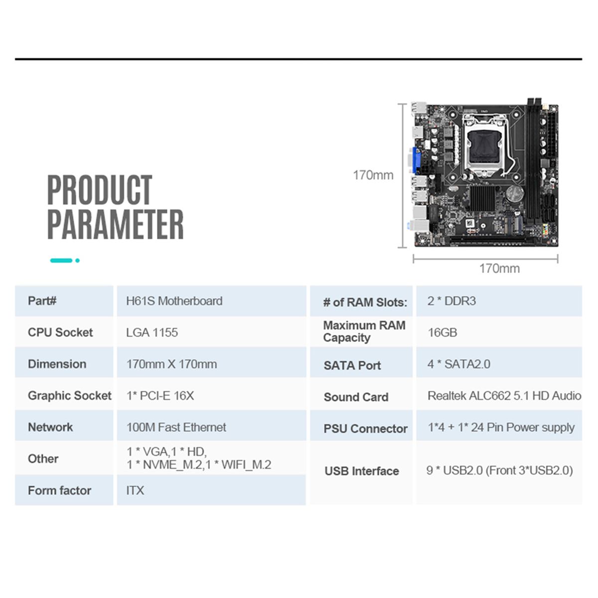 Carte MRe D'Ordinateur H61S LGA 1155 2XDDR3 Emplacements Ju... - 2